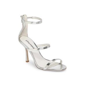 Jeffrey Campbell 3 strap silver metallic open toe party  club date heels sz 6.5